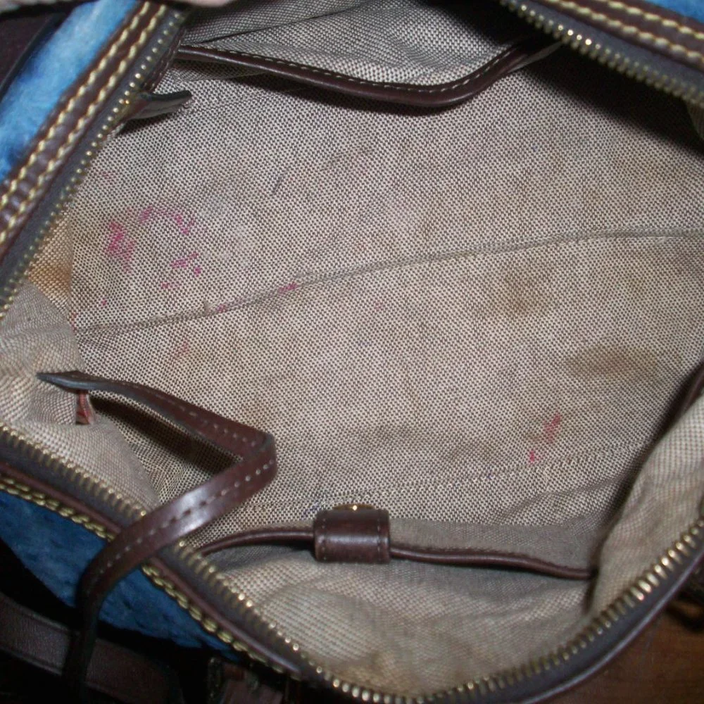 Dooney & Bourke Ostrich Skin Pebbled Leather bag Double Strap Barrel Purse, Fade - Picture 11 of 13